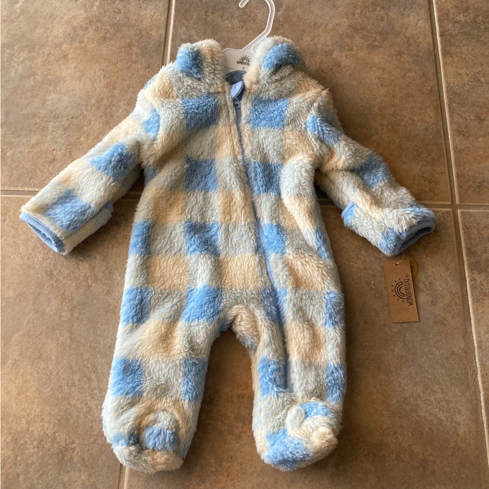 Soft blue footie with hoodie